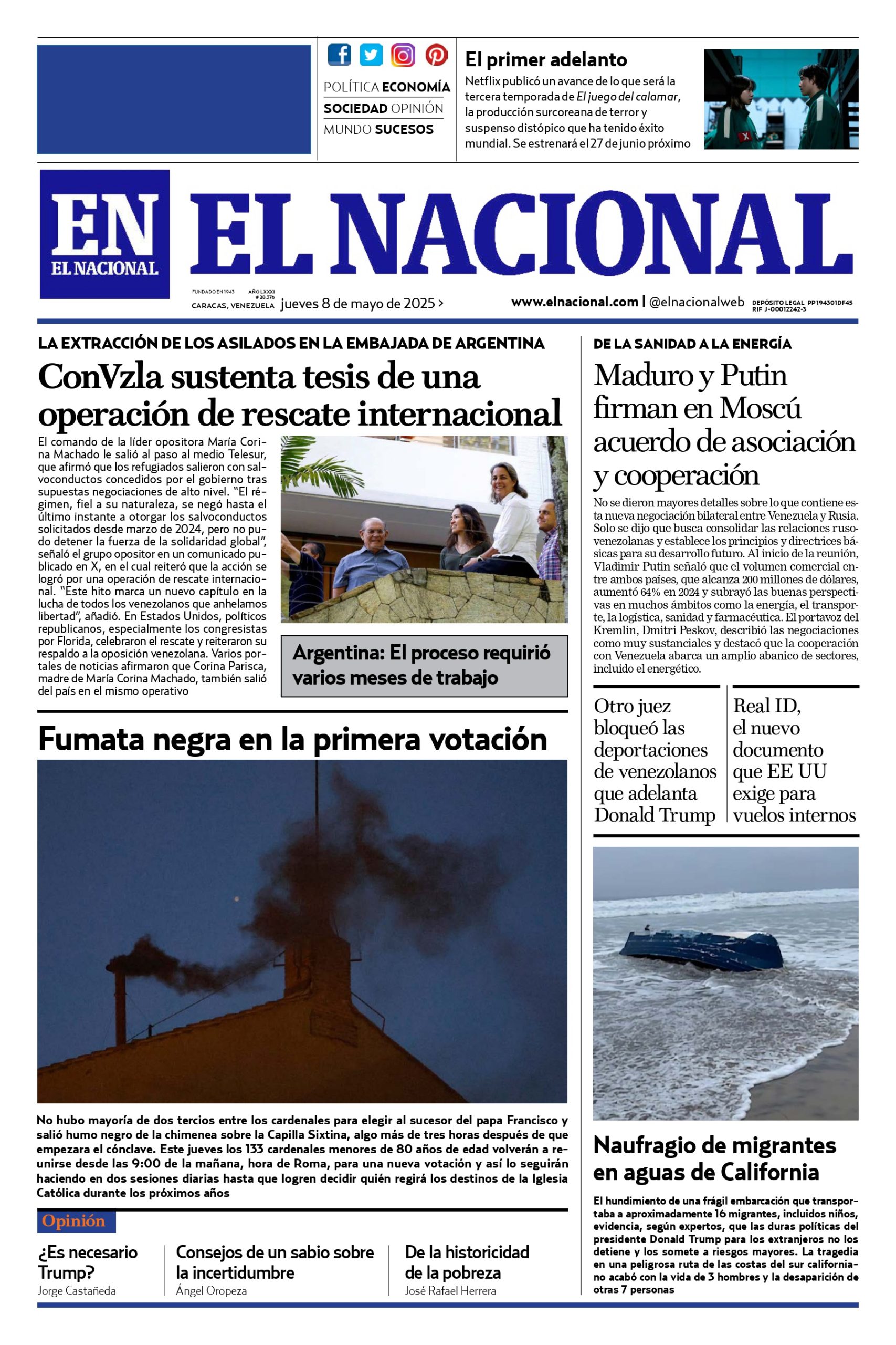 Portadas de este jueves 8 de mayo de 2025