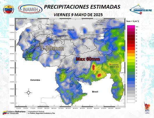Inameh alerta que seguirán las lluvias y actividad eléctrica en gran parte de Venezuela este #9May